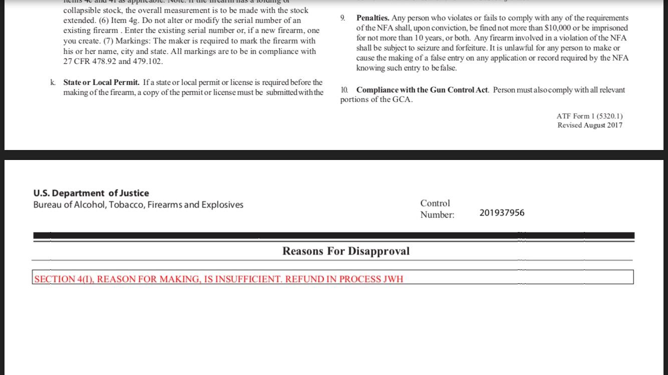 ATF Denies Form 1